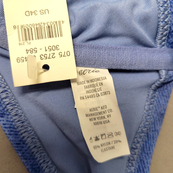 Aerie Underwire Bikini Top Womens 34D Blue Denim Print Unlined New - Picture 12 of 14